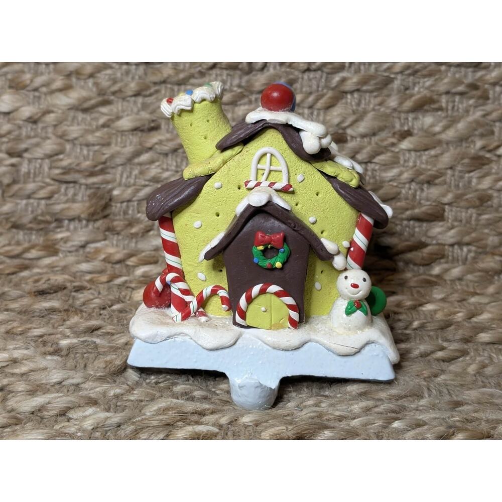 Vintage Gingerbread House Christmas Stocking Holder Cast Iron Base Resin House